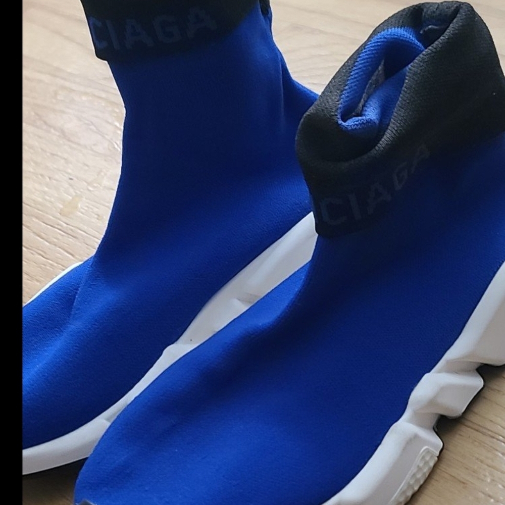 Balenciaga Royal Blue and Black Speed Trainer Sneakers
